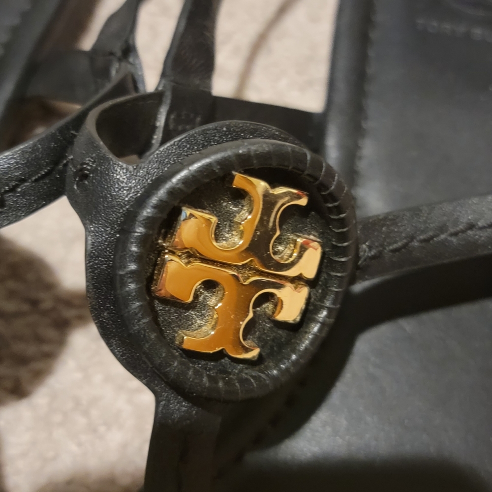 Tory Burch Dillan Black Leather Slingback Sandals Size 10.5 - Picture 6 of 12